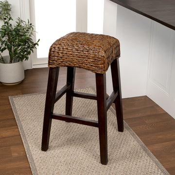 Maui Rustic Bohemian Hyacinth/Wood Backless Counter Stool